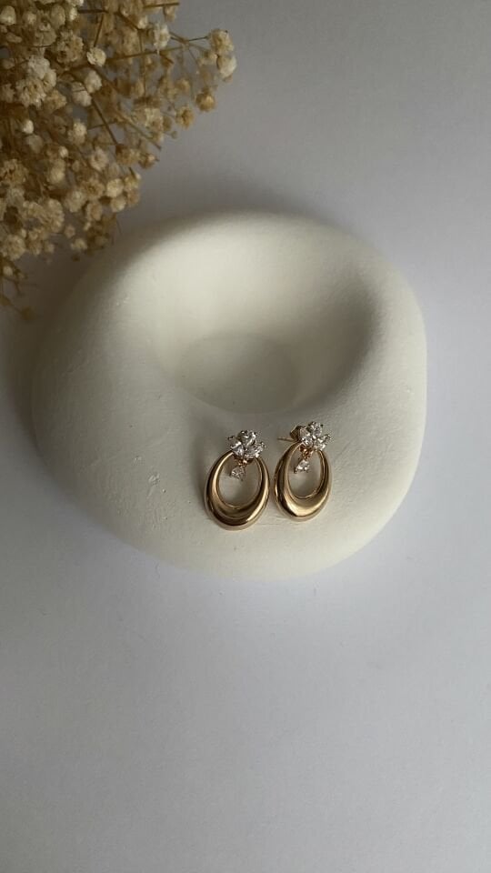 Rose Gold Taş Detay Oval Küpe