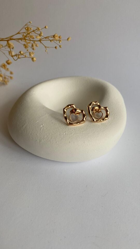 Çift kalpli mini gold küpe