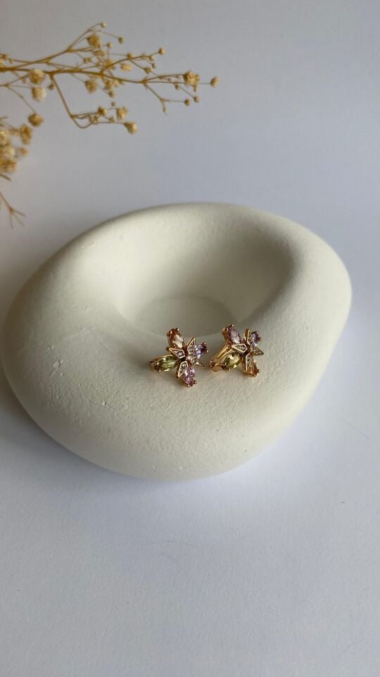 Renkli kristal taşlı yıldız küpe