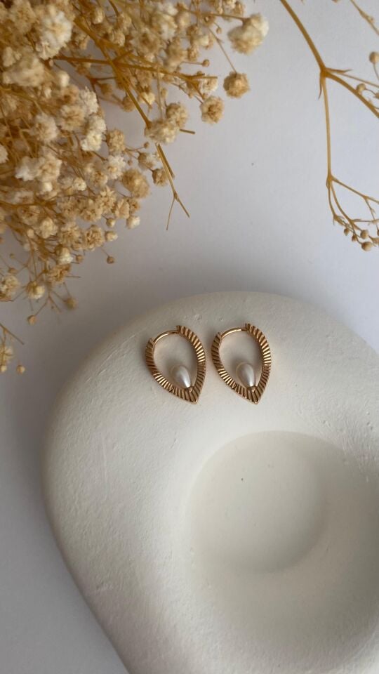 İncili rose gold damla küpe