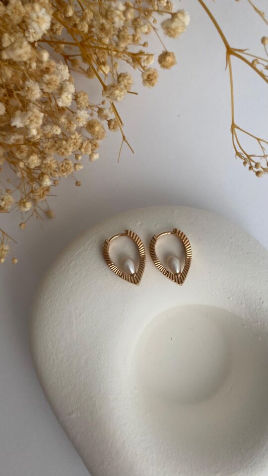 İncili rose gold damla küpe