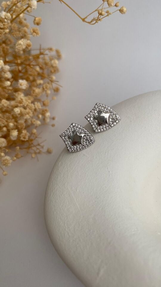 Silver taşlı kalkan küpe