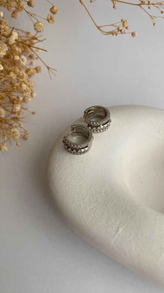 Taşlı silver mini halka küpe