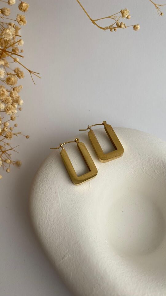 Gold çelik dikdörtgen form küpe
