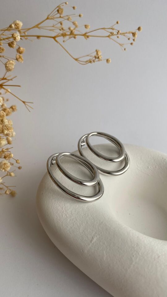 Silver çift oval küpe