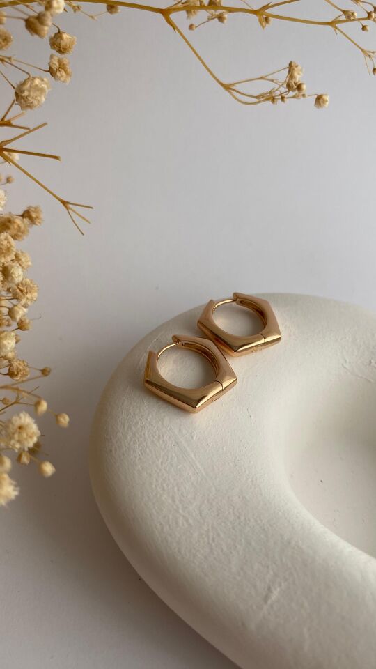 Rose gold beşgen küpe