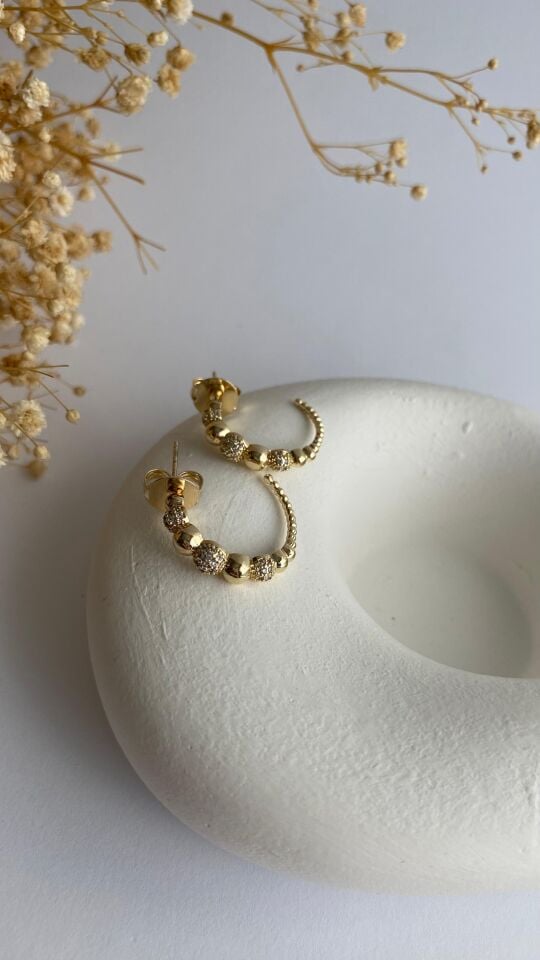 14k araları taşlı toplu halka küpe