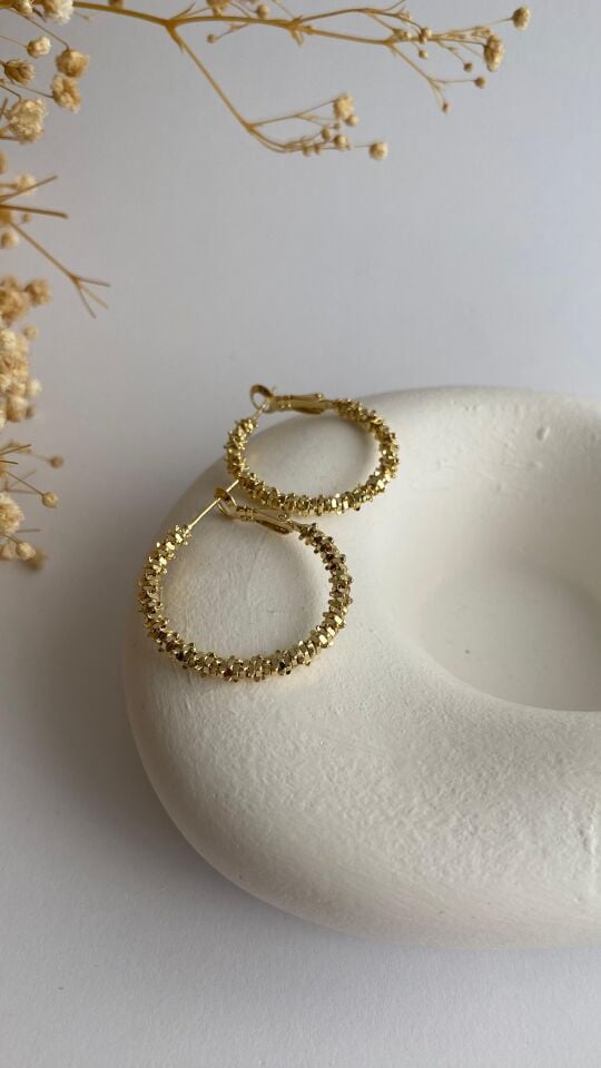 14k gold tırtıklı halka küpe