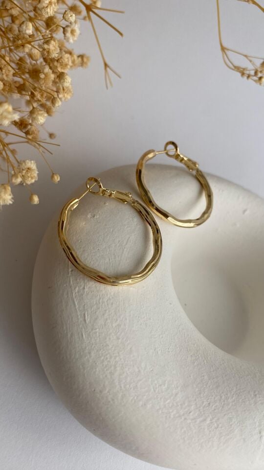 14k gold üzeri dalgalı halka küpe