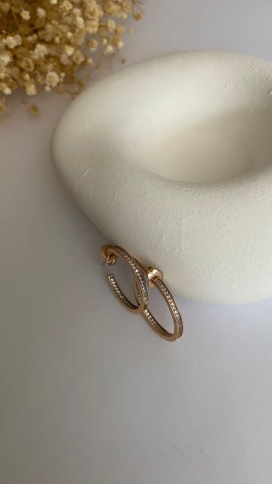 İçi dışı mini taşlı halka küpe