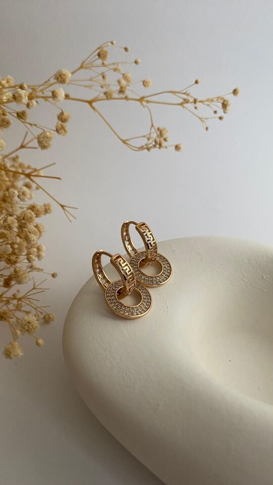Rose gold pana desen ucu halkalı küpe