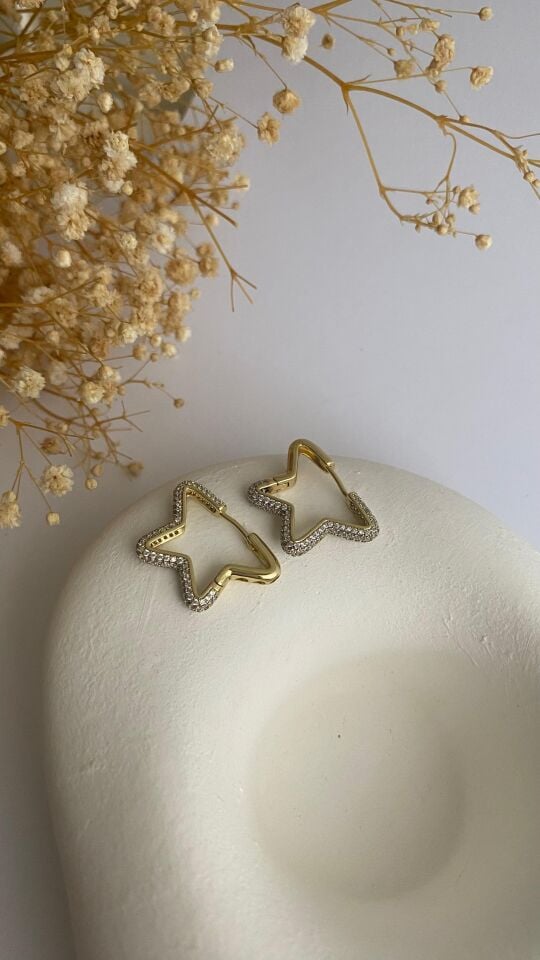 14 k gold taşlı yarım yıldız küpe