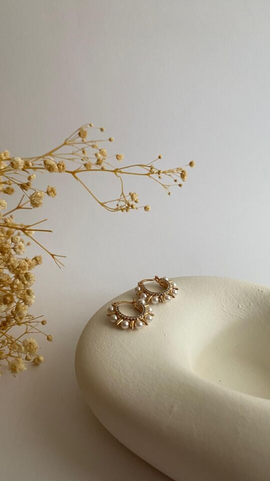 İncili taşlı mini halka küpe