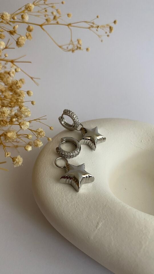 Silver balon yıldız uçlu küpe