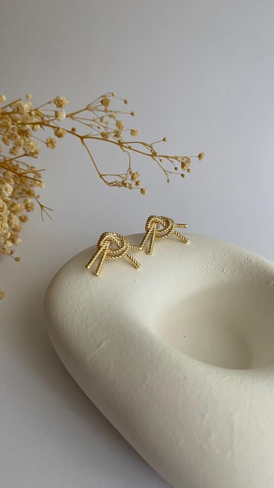 Gold düğüm halat küpe