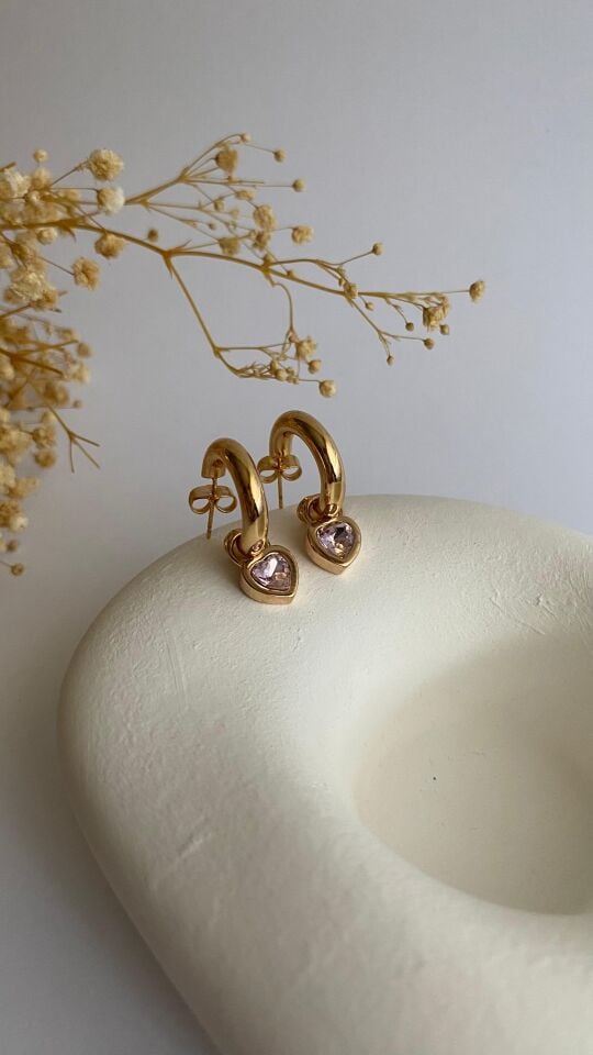 Pembe kalp uçlu mini halka küpe