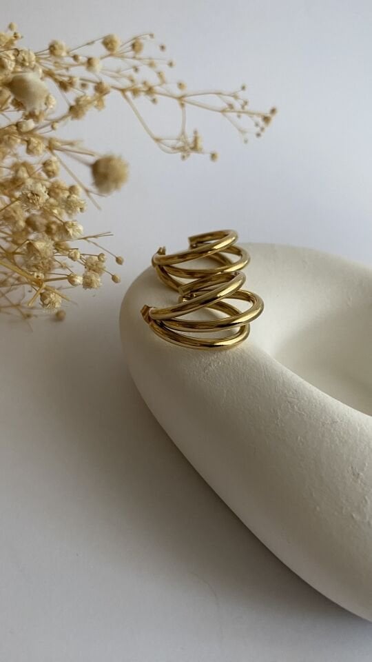 Trio Halka Gold Çelik Küpe