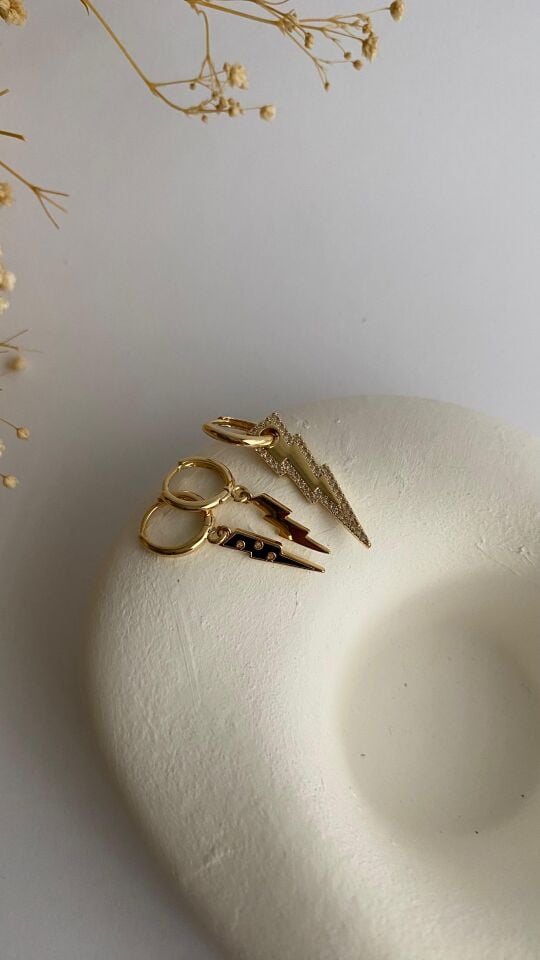 Gold şimşek üçlü set küpe