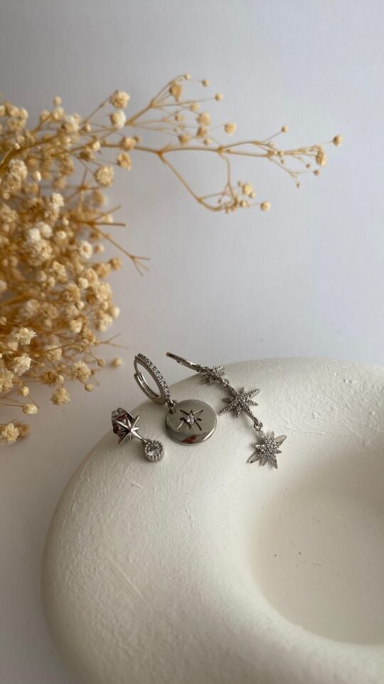 Silver uzun sallantılı üçlü set küpe