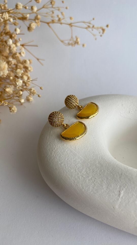 Sarı kedi gözü taşlı küpe