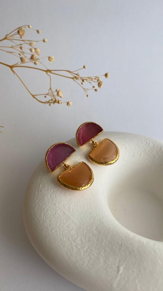 İki renkli kedi gözü taşlı küpe