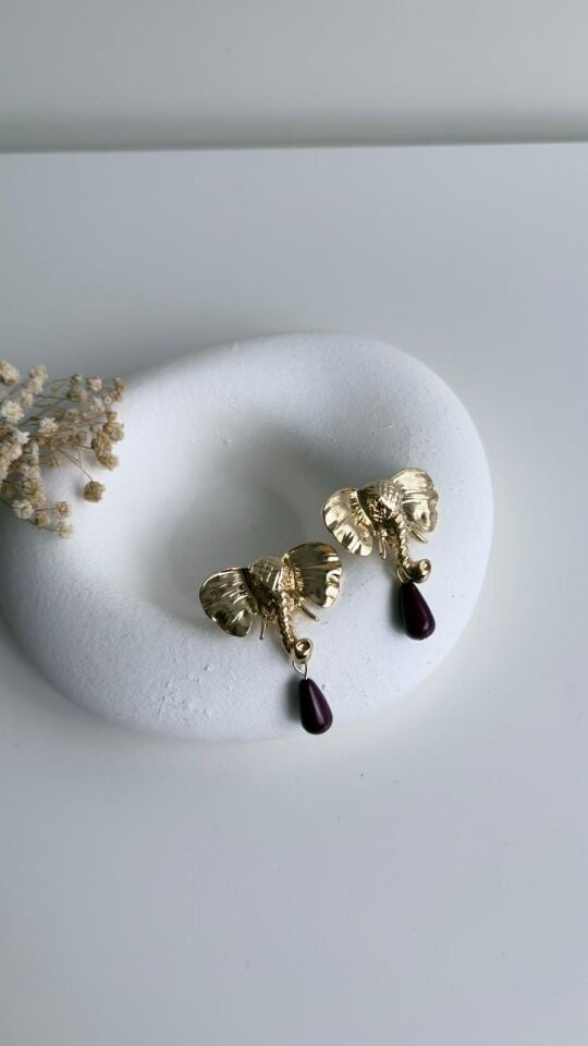 Eleya Bordo Uçlu Küpe