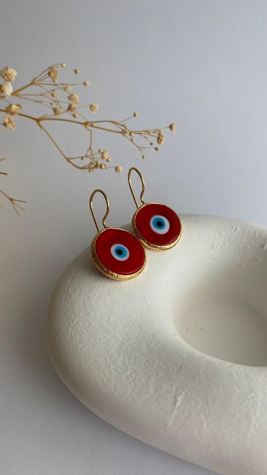 Kırmızı nazar boncuklu küpe