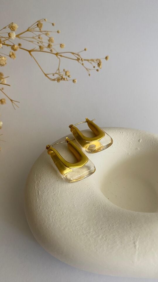 Şeffaf dikdörtgen formlu küpe