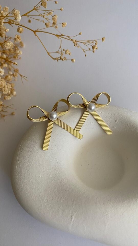 Çelik incili fiyonk küpe