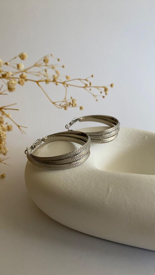 Silver üç sıralı halka küpe