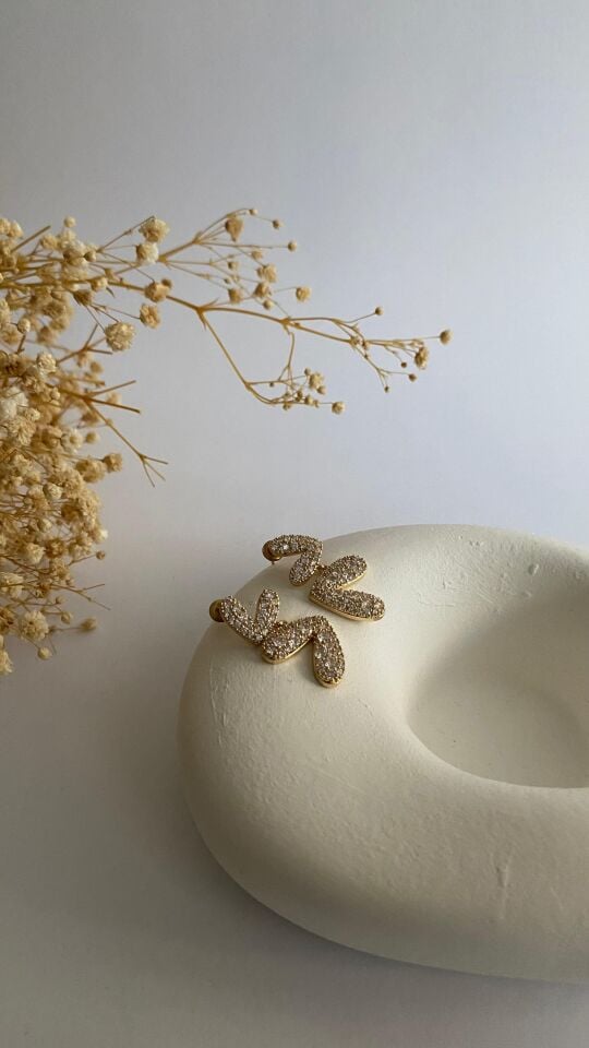 Üstü taş işli çift kalpli küpe