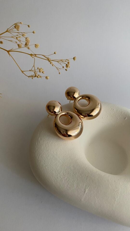 Rose gold ikili bombeli küpe