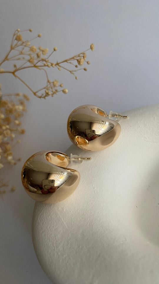 Kalın bombeli gold küpe