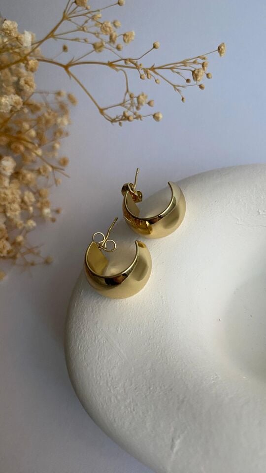 14k Gold kalın yarım ay küpe