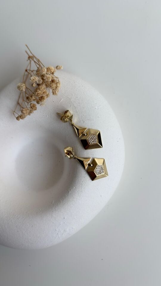 Gold Prisma Küpe