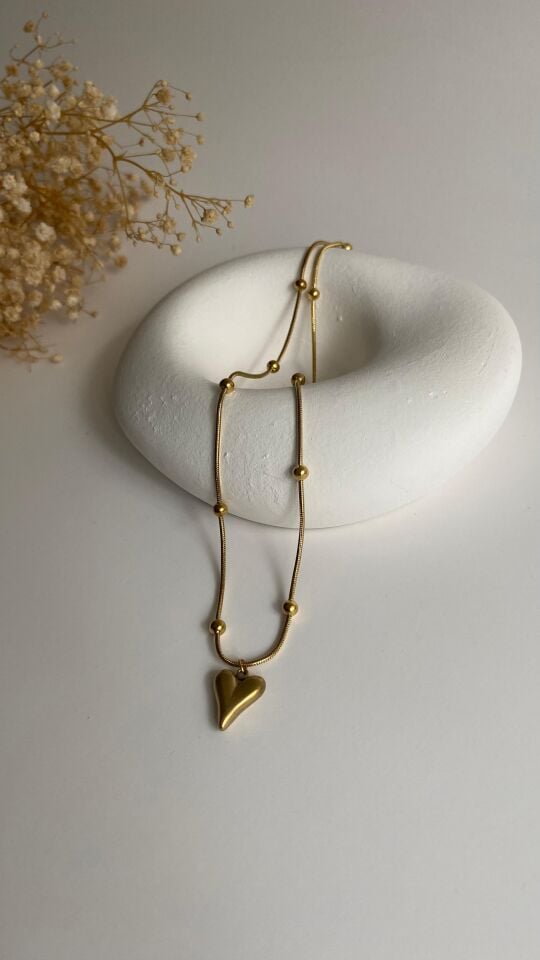 Gold kalpli topçuk çelik kolye