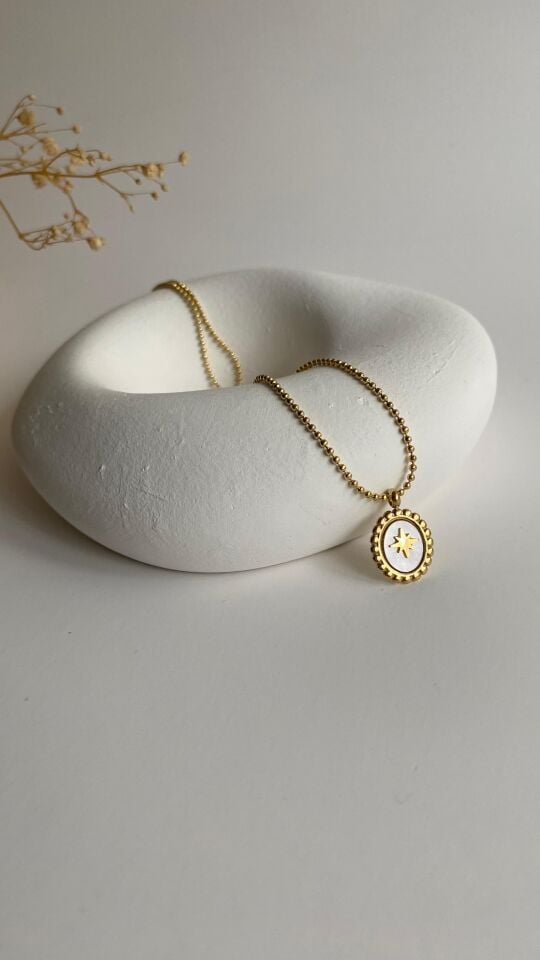 Oval uçlu gold kolye