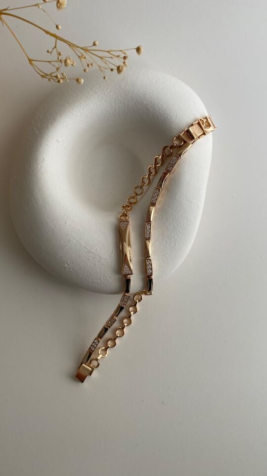 Rose gold ikili taşlı bileklik