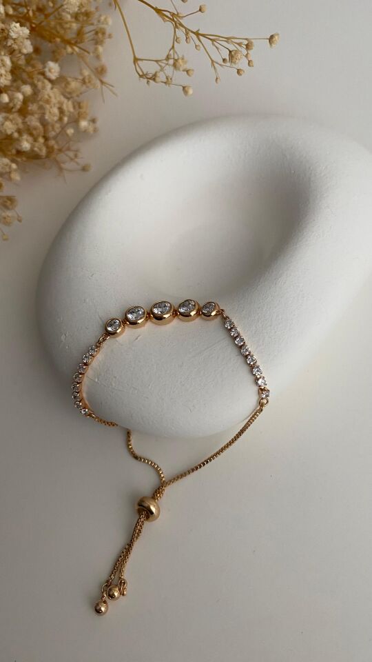 Rose gold taşlı ayarlamalı bileklik