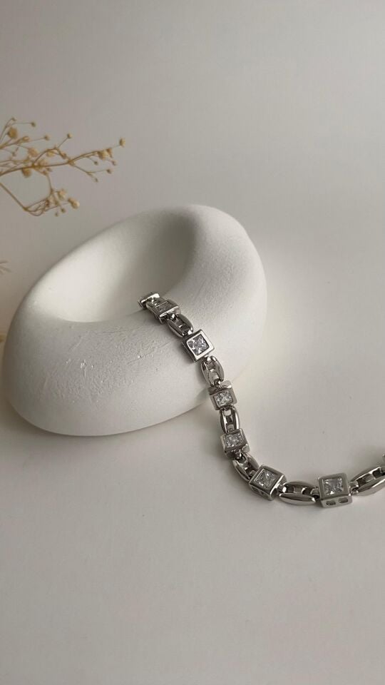 Silver kare taşlı bileklik