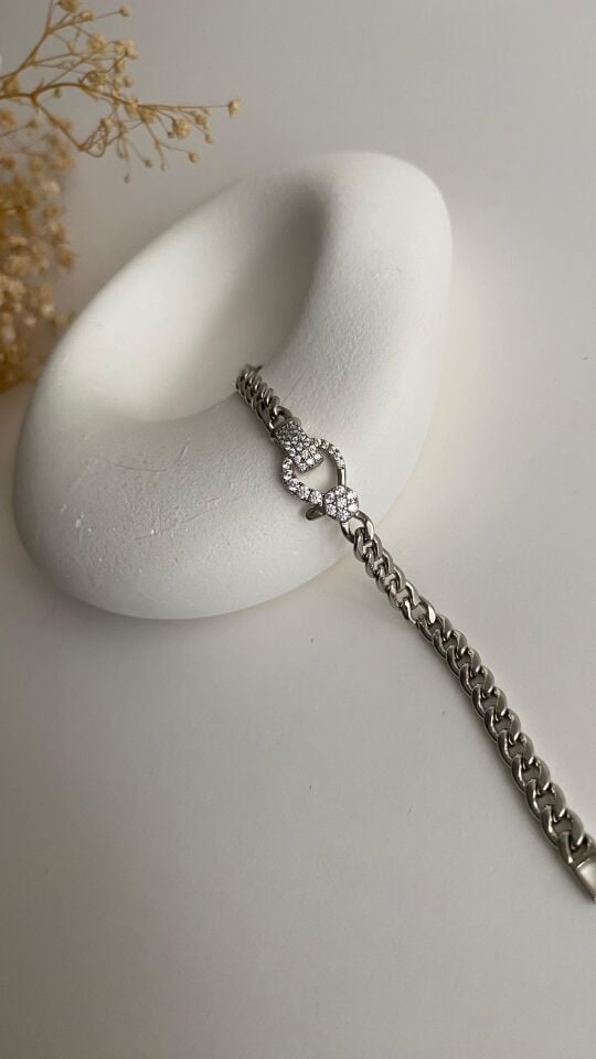 Silver taşlı klips detay bileklik