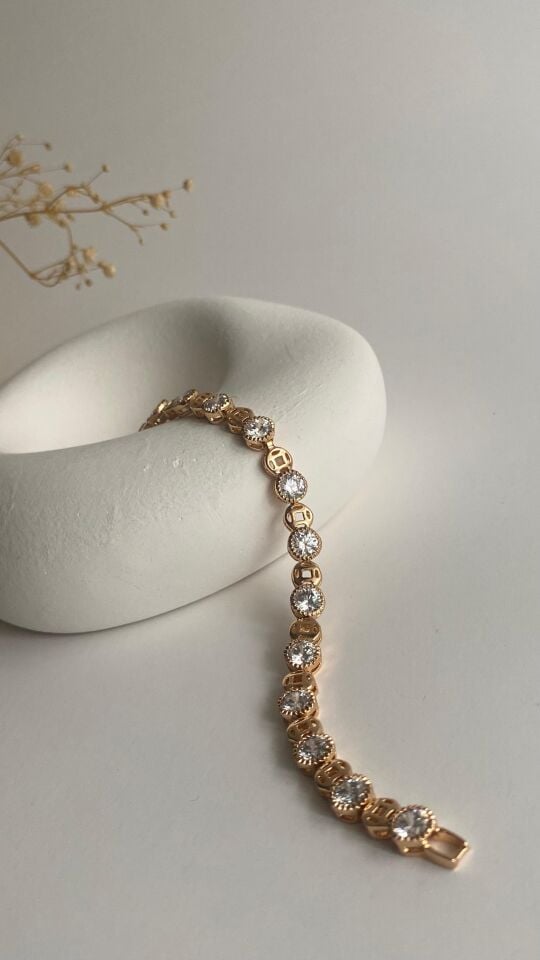 Rose gold yuvarlak taşlı vip bileklik
