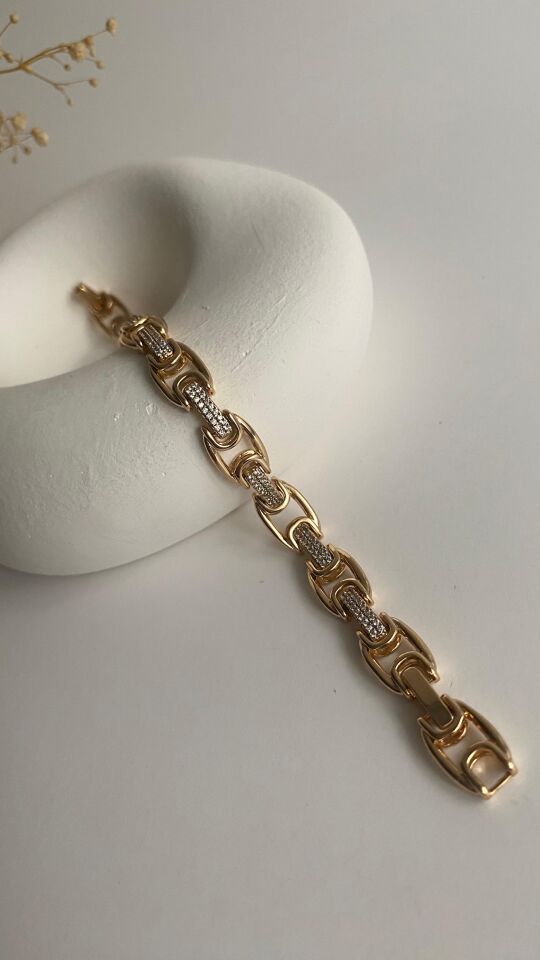 Rose gold araları dikdörtgen taşlı vip bileklik