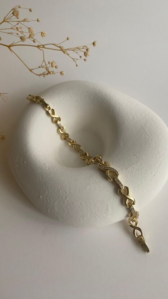 14k gold sonsuzluk detay taşlı bileklik
