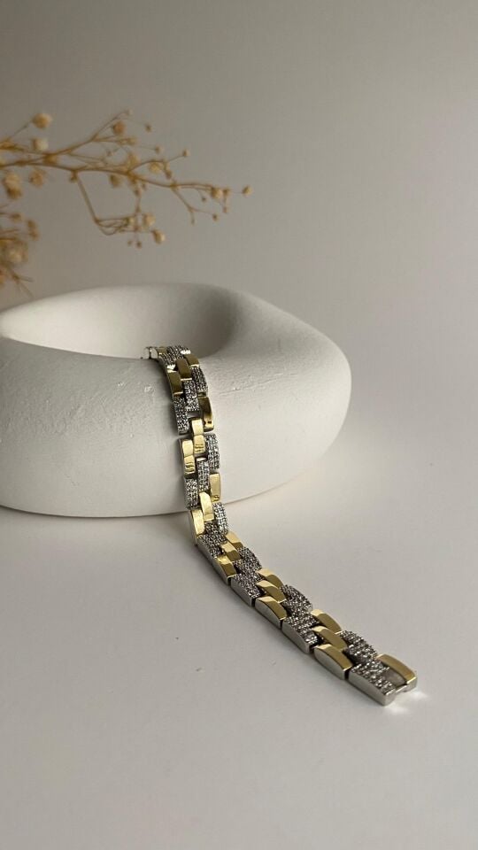 Üç sıralı silver gold taşlı bileklik