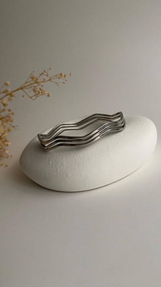 Üçlü kıvrımlı silver çelik ajda bilezik