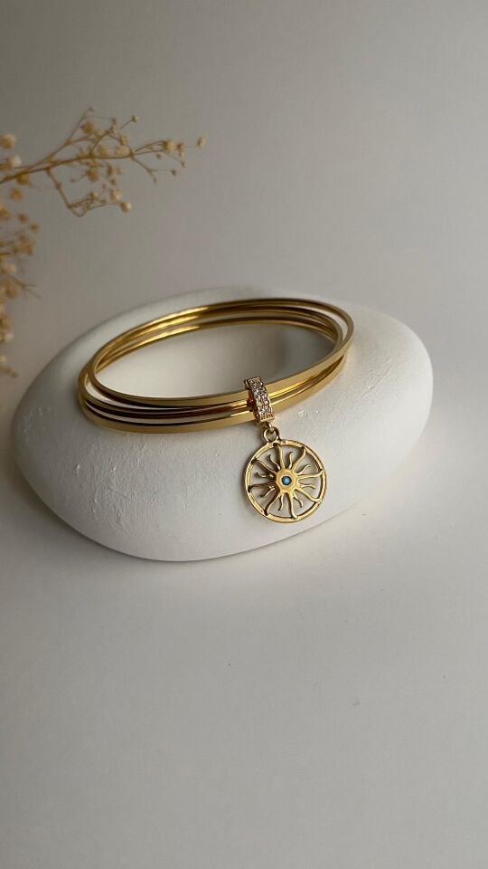 Mavi boncuk charmlı üçlü ajda bilezik