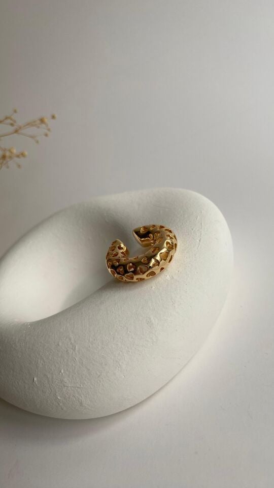 Rose gold kalp işli büyük kıkırdak küpesi