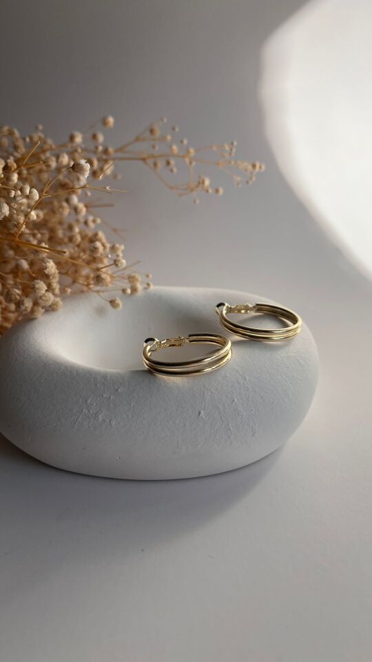 14 K gold ikili görünümlü halka küpe