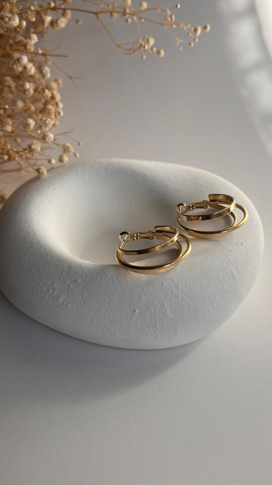 Gold çelik üç halkalı küpe